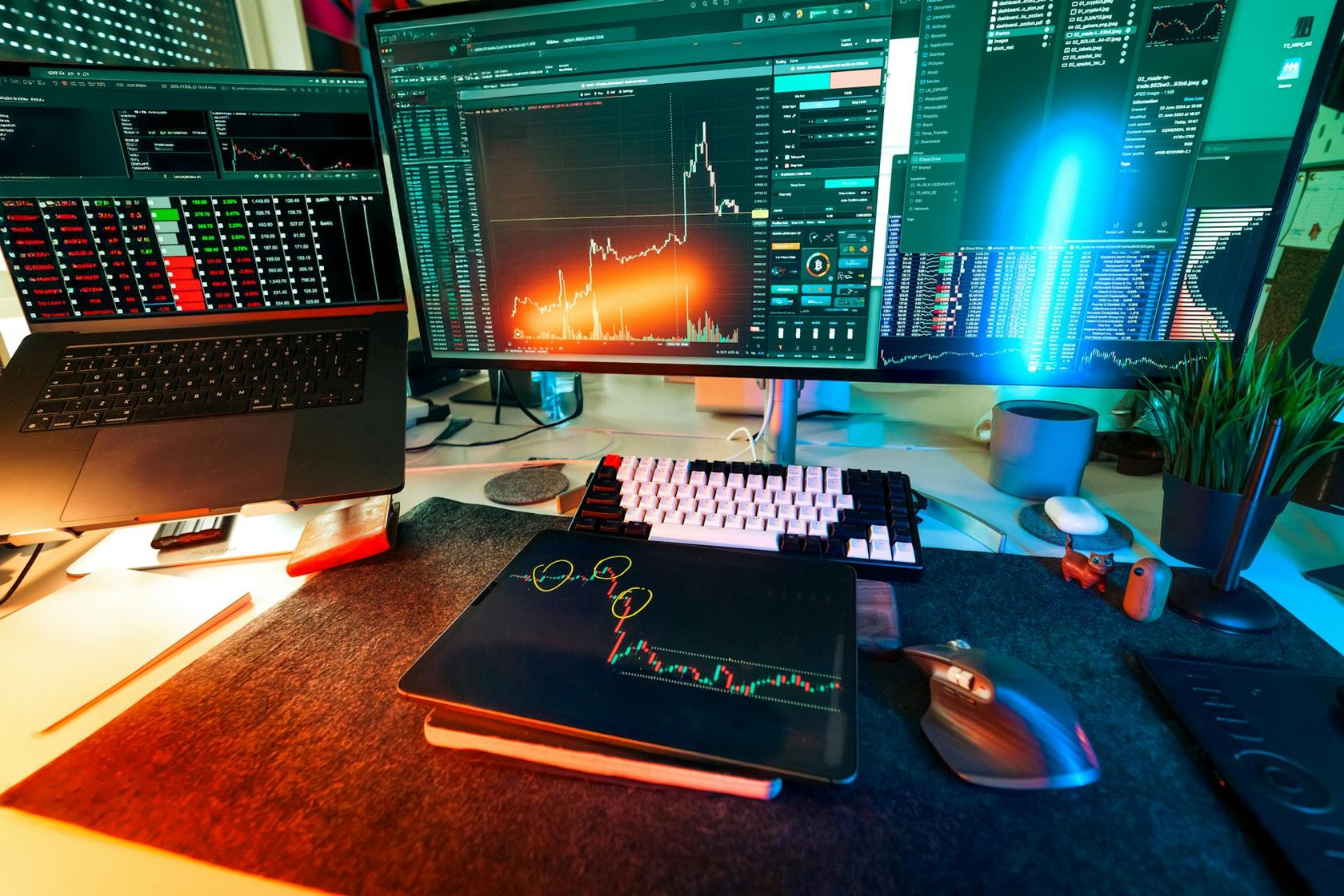 Workstation displaying business dashboards